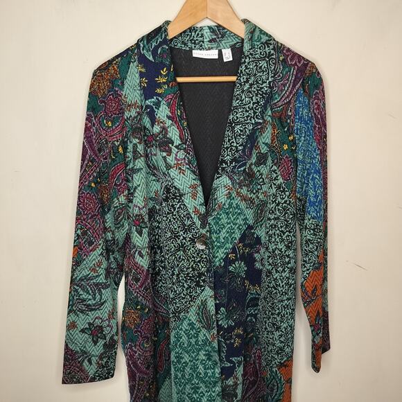 Susan Graver Floral Jacket Bohemian Stretch One Button - Picture 2 of 12